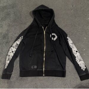 Chrome Hearts Men's Horseshoe Floral
Cross-Sleeve Zip Up Hoodie